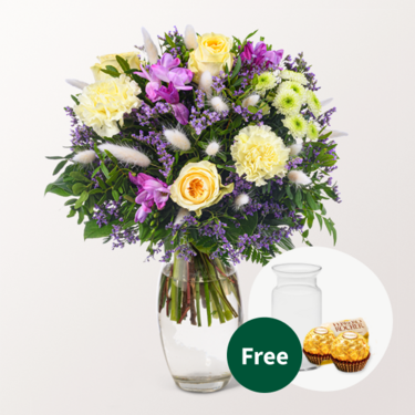 Flower Bouquet Landleben with vase & 2 Ferrero Rocher