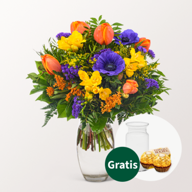 Blumenstrauß Frühlingsbote mit Vase & 2 Ferrero Rocher