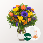 Blumenstrauß Frühlingsbote mit Vase & Ferrero Giotto 3er