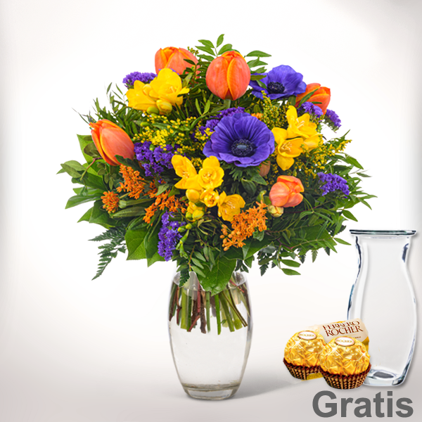 Blumenstrauß Frühlingsbote Mit Vase & 2 Ferrero Rocher - Blumen Online ...