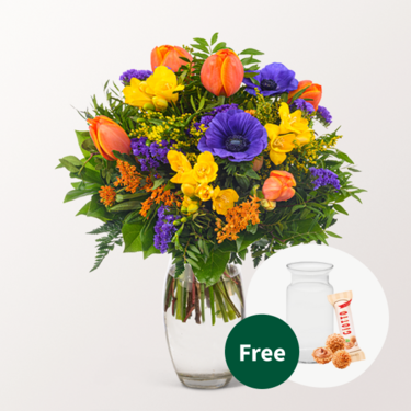 Flower Bouquet Frühlingsbote with vase & 3 Ferrero Giotto