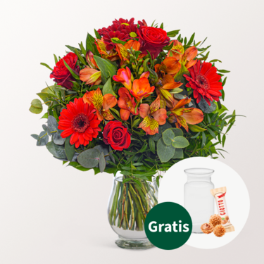 Blumenstrauß Blumensymphonie mit Vase & Ferrero Giotto 3er