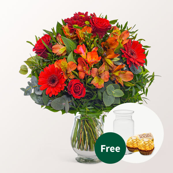 Flower Bouquet Blumensymphonie with vase & 2 Ferrero Rocher