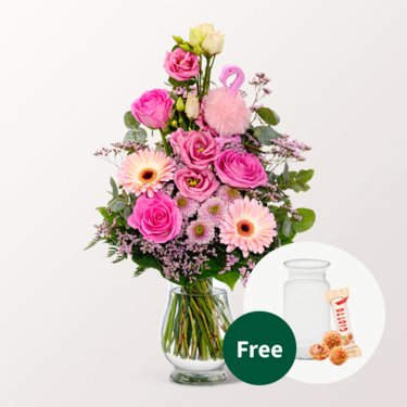 Flower Bouquet Rosa Himmel with vase & 3 Ferrero Giotto