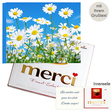 Persönliche Grußkarte mit Merci: Gänseblümchen (250 g)