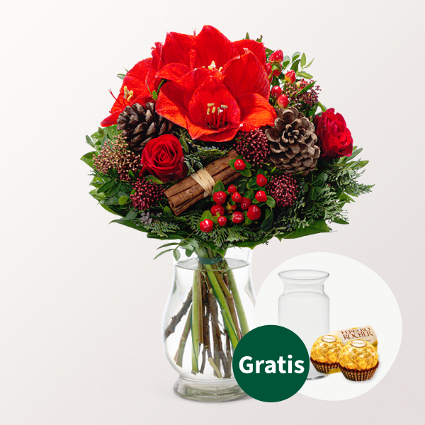 Blumenstrauß Winterlust mit Vase & 2 Ferrero Rocher