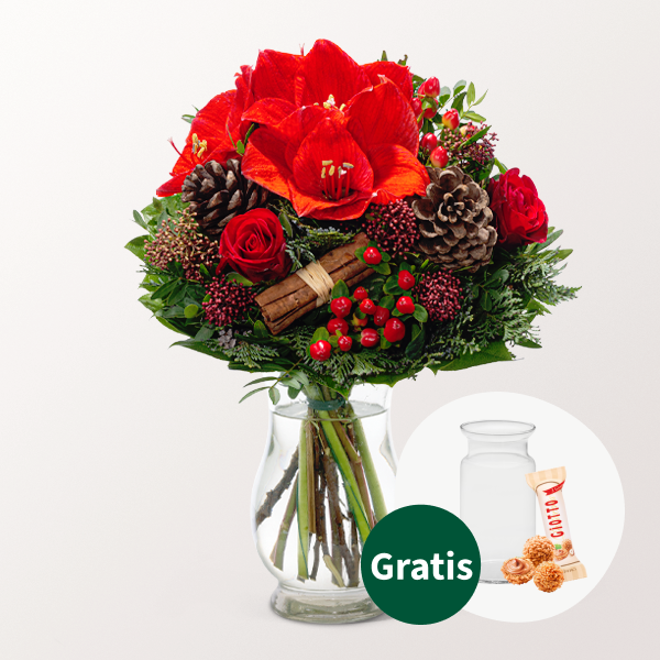 Blumenstrauß Winterlust mit Vase & Ferrero Giotto 3er