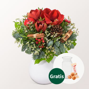 Blumenstrauß Winterstimmung mit Vase & Ferrero Giotto 3er