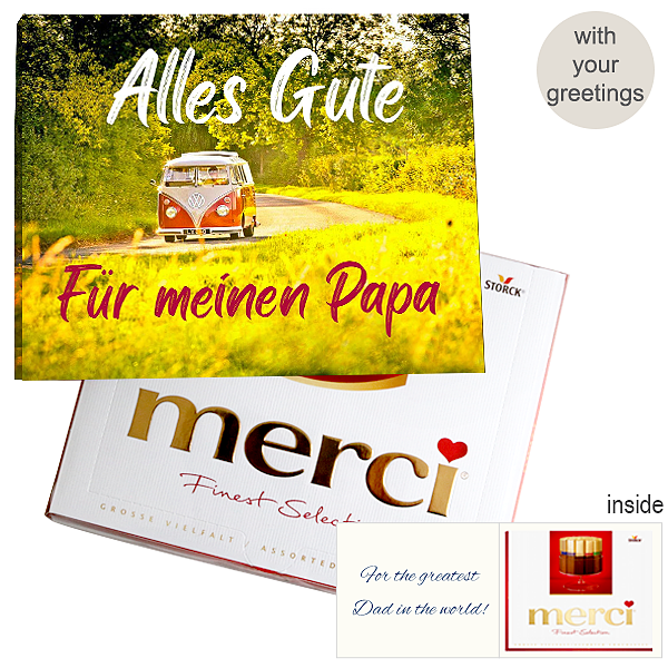 Personal greeting card with Merci: Alles Gute. Für meinen Papa (250 g)