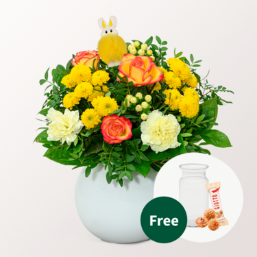 Easter Bouquet Happy Day with vase & 3 Ferrero Giotto