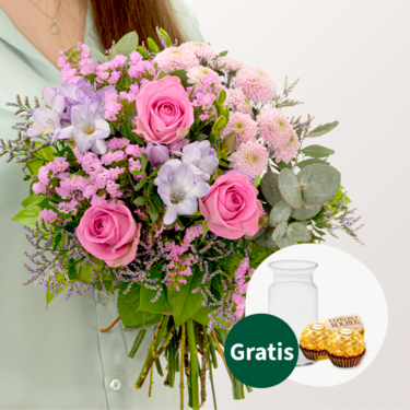 Blumenstrauß Zauberhaft mit Vase & 2 Ferrero Rocher