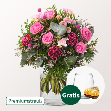 Premiumstrauß Nur für Dich mit Premiumvase & 2 Ferrero Rocher