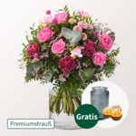 Premiumstrauß Nur für Dich mit Premiumvase & 2 Ferrero Rocher