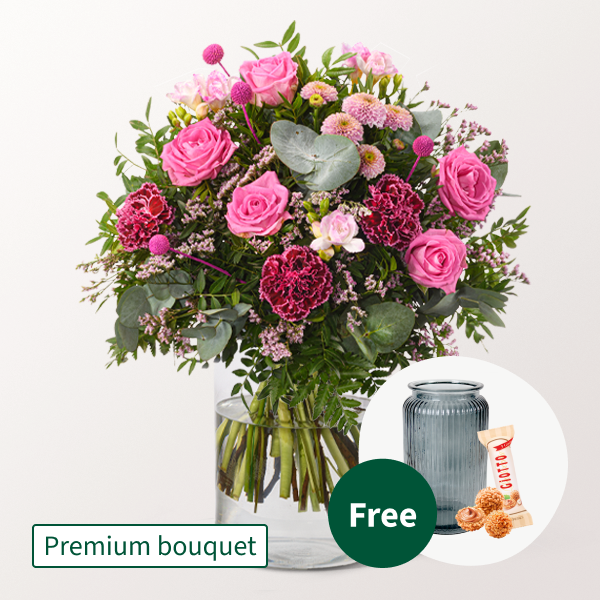 Premium Bouquet Nur für Dich with Premium Vase & 3 Ferrero Giotto