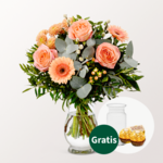 Blumenstrauß Morgentau mit Vase & 2 Ferrero Rocher