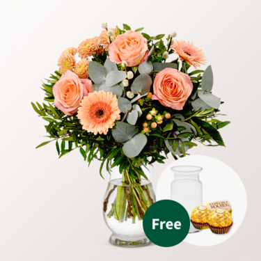 Flower Bouquet Morgentau with vase & 2 Ferrero Rocher