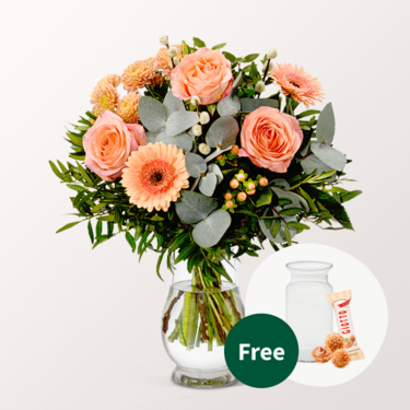 Flower Bouquet Morgentau with vase & 3 Ferrero Giotto