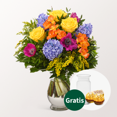 Blumenstrauß Farbenfreude mit Vase & 2 Ferrero Rocher