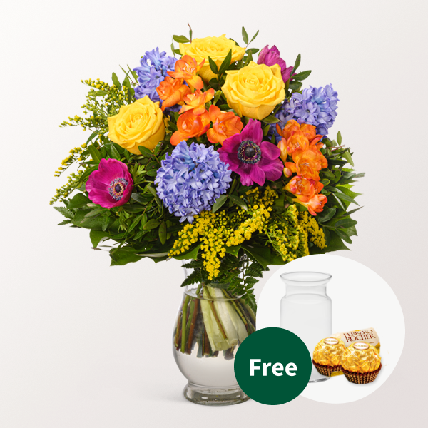 Flower Bouquet Farbenfreude with vase & 2 Ferrero Rocher