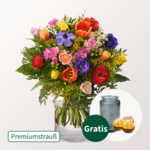 Premiumstrauß Blumenfreude mit Premiumvase & 2 Ferrero Rocher