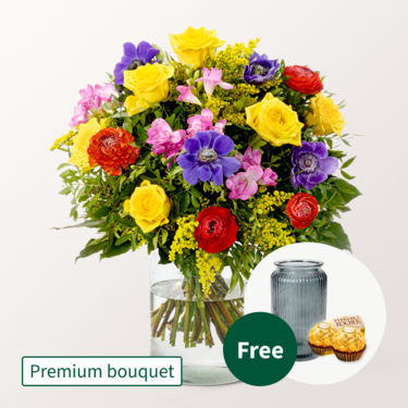 Premium Bouquet Blütenzauber with Premium Vase & 2 Ferrero Rocher