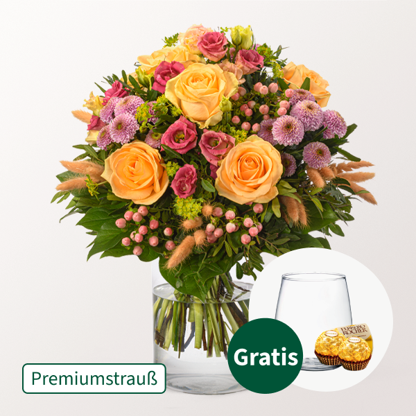 Premiumstrauß Frühlingskind mit Premiumvase & 2 Ferrero Rocher