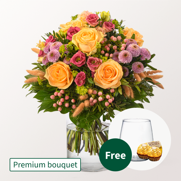 Premium Bouquet Frühlingskind with Premium Vase & 2 Ferrero Rocher