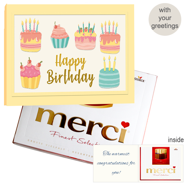 Personal greeting card with Merci: Happy Birthday (250 g)
