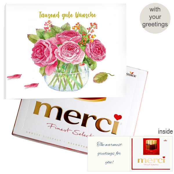 Personal greeting card with Merci: Tausend gute Wünsche (250 g)