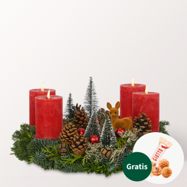 Großer Roter Adventskranz (Ø 40 cm) mit Ferrero Giotto 3er