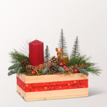 Red Arrangement in Wooden Box