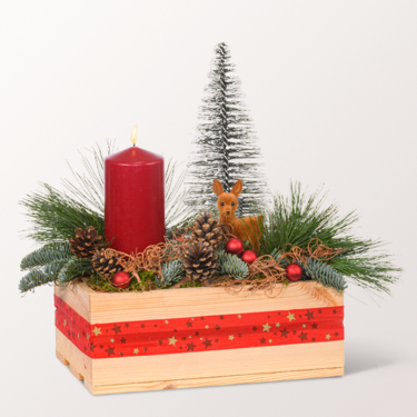 Red Arrangement in Wooden Box