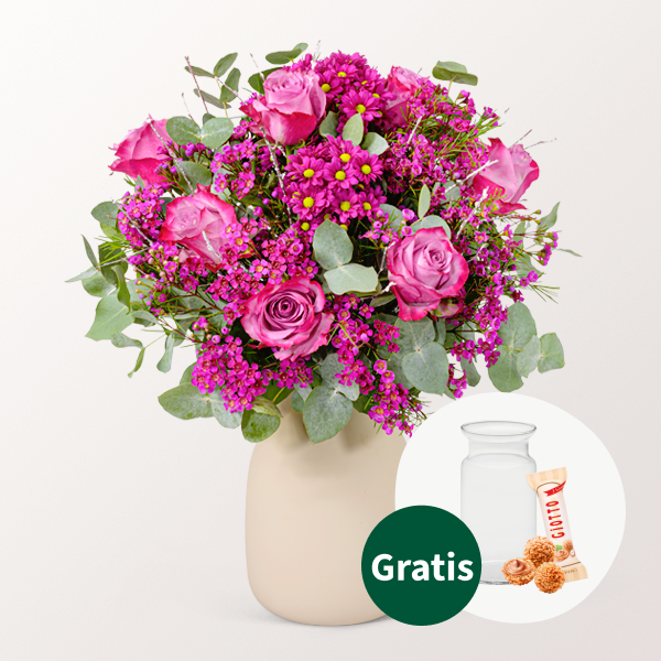 Blumenstrauß Sensation mit Vase & Ferrero Giotto 3er