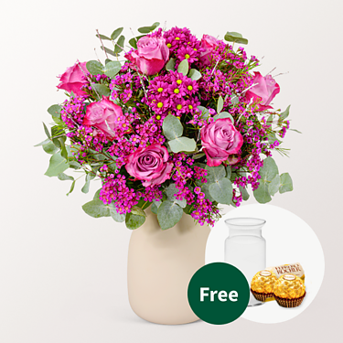 Flower Bouquet Sensation with vase & 2 Ferrero Rocher