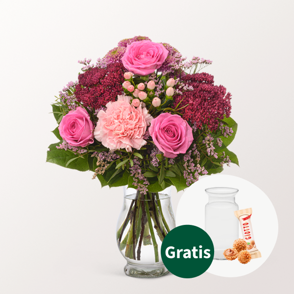 Blumenstrauß Lebensfreude mit Vase & Ferrero Giotto 3er