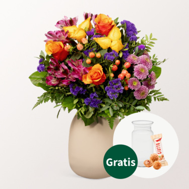 Blumenstrauß Herbstromanze mit Vase & Ferrero Giotto 3er