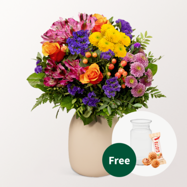 Flower Bouquet Herbstromanze with vase & 3 Ferrero Giotto