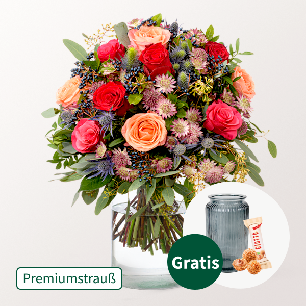 Premiumstrauß Herbstmärchen mit Premiumvase & Ferrero Giotto 3er