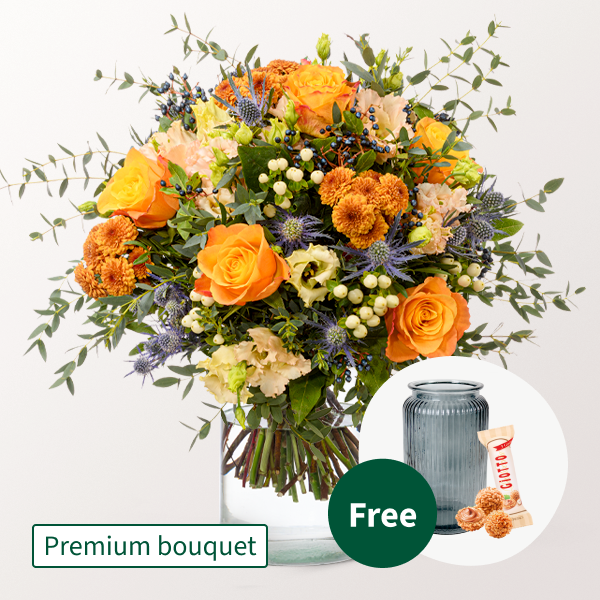 Premium Bouquet Ode an den Herbst with Premium Vase & 3 Ferrero Giotto