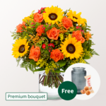 Premium Bouquet Herbstfarben with Premium Vase & 3 Ferrero Giotto