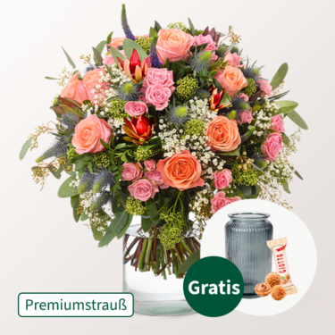 Premiumstrauß Herbstkuss mit Premiumvase & Ferrero Giotto 3er