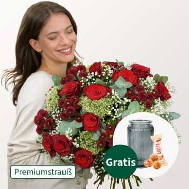 Premiumstrauß Märchenhaft mit Premiumvase & Ferrero Giotto 3er