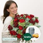 Premiumstrauß Märchenhaft mit Premiumvase & 2 Ferrero Rocher