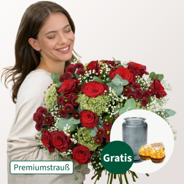 Premiumstrauß Märchenhaft mit Premiumvase & 2 Ferrero Rocher