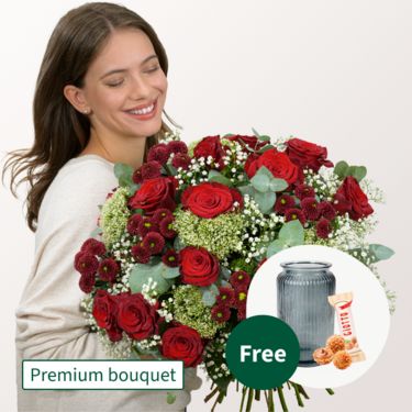 Premium Bouquet Märchenhaft with Premium Vase & 3 Ferrero Giotto