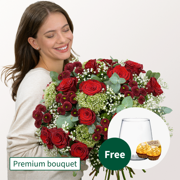 Premium Bouquet Märchenhaft with Premium Vase & 2 Ferrero Rocher