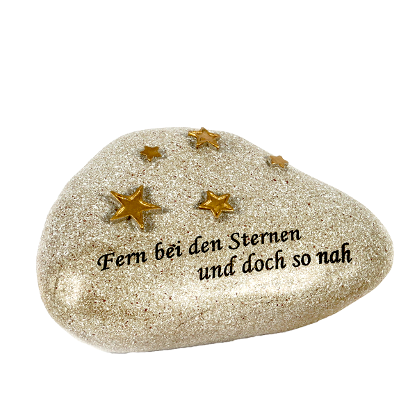 Verzierter Stein „Fern bei den Sternen und doch so nah“