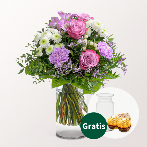 Blumenstrauß Frühlingsblüte mit Vase & 2 Ferrero Rocher