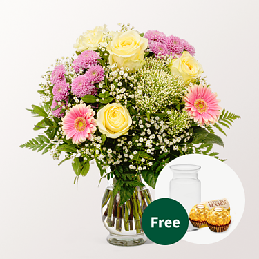 Flower Bouquet Blumenfreude with vase & 2 Ferrero Rocher