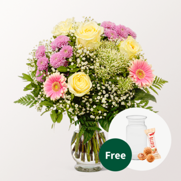 Flower Bouquet Blumenfreude with vase & 3 Ferrero Giotto